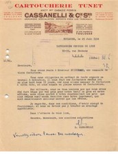 Facture.AM20538.Toulouse.1954.Cassanelli & Cie.Cartoucherie Tunet.Armuriers.ca