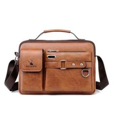 Sac Sacoche Bandoulière Cuir PU Homme Sac affaires Voyage Travail Marron