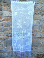 French 1 white  curtain lace carriage girl ballon lovely motif   23'' x 60''