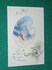 CPA - Illustration Plastique - Palette de Peinture - Poisson japonais - Brodée