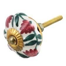 Bouton de meuble en céramique Poignée de porte Shabby Chic Rosette Fleur vert-ro