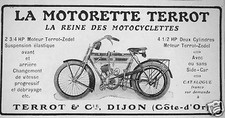 PUBLICITÉ DE PRESSE 1913 LA MOTORETTE TERROT LA REINE DES MOTOCYCLETTES A DIJON