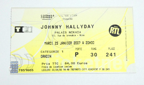 Johnny hallyday billet - johnny,