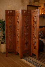 Paravent En Bois Teck Sculpté À La Main De 160x150h – Style Ethnique Balinais