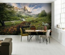 Papier Peint Pour Salle À Manger Salon Été Paysage De Montagnes 368x254cm Vert