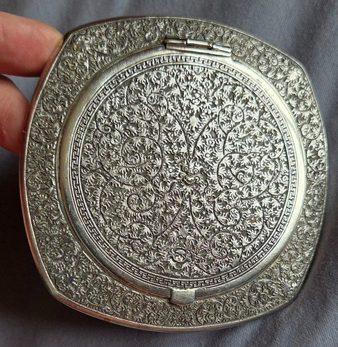 Poudrier asiatique argent - poudrier, en