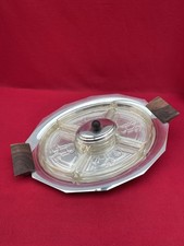Serviteur Art Déco en Métal Argenté Bois et Verre Plateau Apéritif Plat Ancien