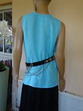 CEINTURE NOIRE VERNIE + CHAINETTE ARGENT + PERLE TURQUOISE NEUVE
