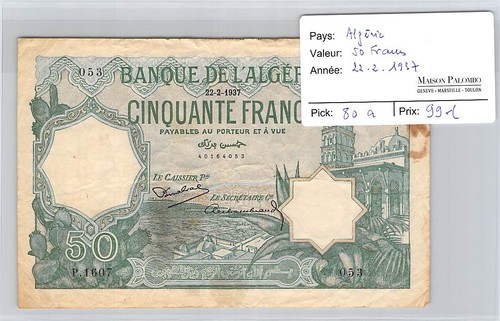 Billet algérie francs - algÉrie,