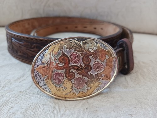 Circle vtg brown tooled - circle, y