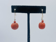 Boucles D'oreilles Pendantes En Corail Rouge Orange En Or Jaune 14k