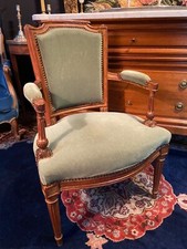 Fauteuil cabriolet velours vert d'époque XVIIIe Louis XVI