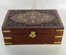 Boîte À Bijoux En Bois de Sheesham Avec Petites Cases Ornement Laiton vintage