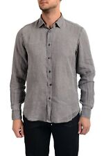 Malo Men's 100% Linen Gray Long Sleeve Dress Shirt