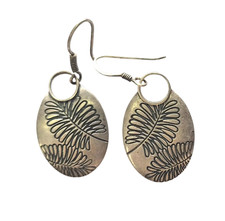 Vintage 925 Argent Sterling Fougère Gravé Pendantes Oreilles pour Femmes Bijoux
