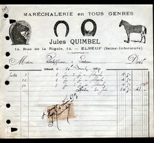 ELBEUF (76) MARECHALERIE / MARECHAL FERRANT "Jules QUIMBEL" Facture en 1914