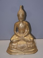 -BELLE ANCIENNE STATUE DIEU BOUDDHA ASSIS THAÏ Bronze  DIEU ASIE Déco VITRINE  D