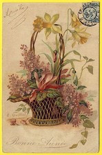 cpa Signée E. GUILLOT Chromo Litho CORBEILLE de FLEURS Cachet CHERBOURG à PARIS