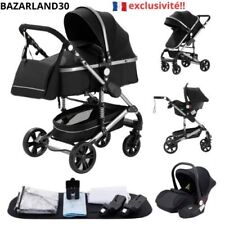 Poussette Combinée 3 en 1 Siège-Auto Nacelle Trio Réversible Réglable . Noir