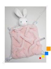 Doudou Plat/Mouchoir Lapin Blanc Rose Poudre Plume Oiseau Attache Tétine - Kaloo