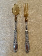 Service, anciens couverts à salade manche en argent fourré Minerve et corne