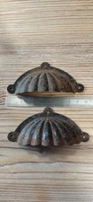 2 Poignées Coquilles Anciennes En Tôle Emboutie Pour Meuble Industriel Atelier