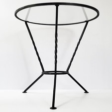 TABLE D'APPOINT SELLETTE GUERIDON VINTAGE 1950 METAL LAQUE NOIR & VERRE 50S
