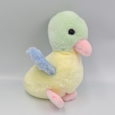 Doudou Peluche canard oiseau bleu jaune vert rose BOULGOM - 36483