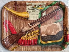 Vintage 60/70 Plateau de cuisine décor Chasse Cor Gibecière Poule Faisane.. CA08