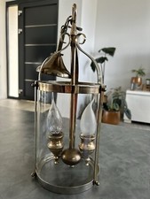 Ancienne Lampe / suspension / lustre / lanterne doré en laiton et verre Vintage