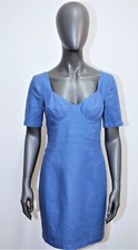 Vintage 80s sheath blue linen dress CACHAREL 6US 38FR Made in France