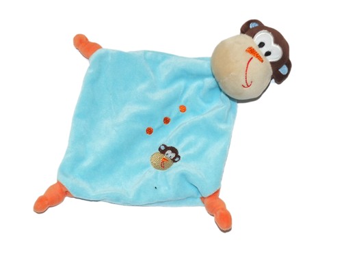 Doudou plat singe bleu - , orange