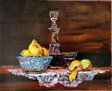 NATURE MORTE AUX FRUITS CITRONS ART TABLEAU PEINTURE SIGNE JUMEAUX JEAN PIERRE