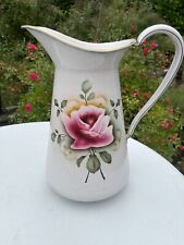 Ancien broc emaille cruche pichet tôle émaillée  fleur rose enamel  no cafetiere