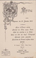 MENU ANCIEN DEJEUNER DU 25 JANVIER 1910-PATINEURS TRAINEAU LAC GELE 