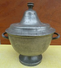 Ancien pot à bouillon, soupière en étain du XVIII° siècles art populaire