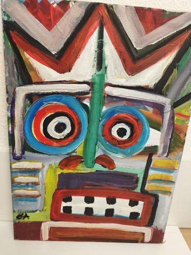 Tableau ancien abstrait visage