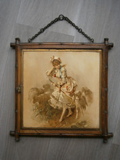 Glace triple Miroir L.B 1876 Décor Bambou 19°s Chromos Mode Femme 