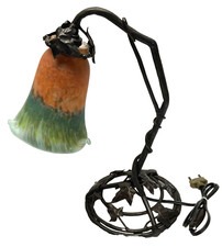 Ancienne LAMPE ART-DECO fer forgé tulipe pâte de verre 1930