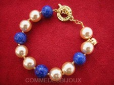 Bracelet "Néo Classique" N° 2 doré Perles Nacre & Bleu - Bijoux pur Vintage