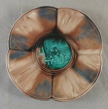 MAGNIFIQUE SOUCOUPE EN FAÏENCE DE RUBELLES ÉMAUX OMBRANT 19 EME 