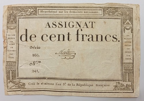 Billet assignat cent francs - assignat,