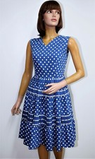French Vintage 1950s sleeveless polka dot cotton dress size 4 Handmade in France