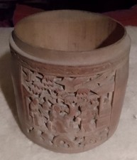 pot a pinceaux chinois bitong bambou sculpté signé 1920 - 1950 republique chine