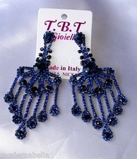 Flamenco Boucles D'Oreilles Longues Noir Strass, Zircon, Cristaux, pour Femmes,