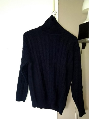 Pull col roulé bleu marine - col,