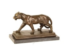 Sculpture En Bronze Lionne Sur Socle En Marbre H 15 Cm