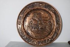 Assiette décorative en cuivre diamètre 36 cm décor voilier