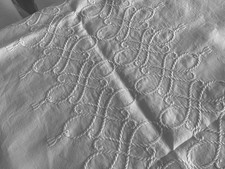 linge ancien Grande Nappe de mariage En Lin Richement Brodé Cordes Napoleon lll