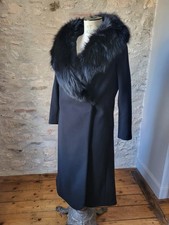 Manteau en laine vierge et col en fourrure de renard Black wool coat T.40/42  L